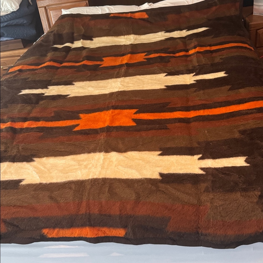 NOS Vintage US Made Biederlack Throw App 60x75” Aztec western Reversible